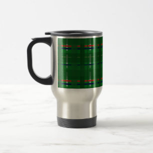plaid in greens on green, red, blue, gold &silver travel mug