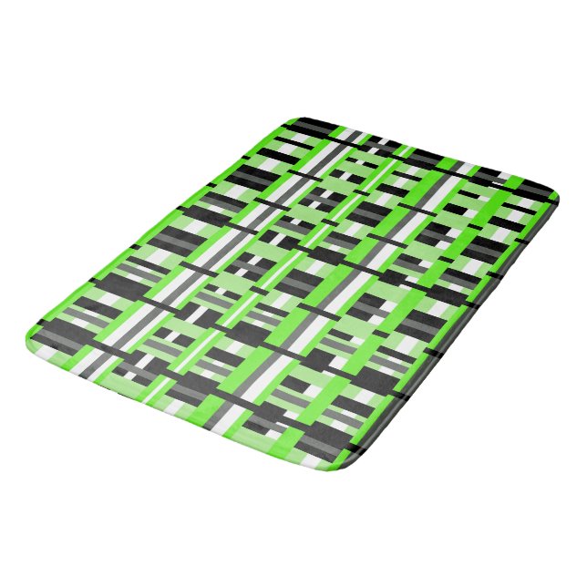 Plaid in Lime Green, Black & Grey Bath Mat (Angled)