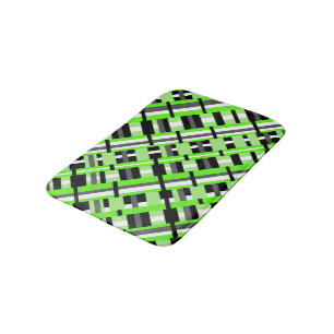 Plaid in Lime Green, Black & Grey Diagonal Bath Mat