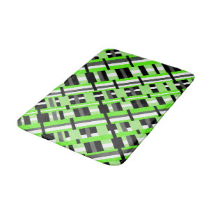 Plaid in Lime Green, Black & Grey Diagonal Bath Mat