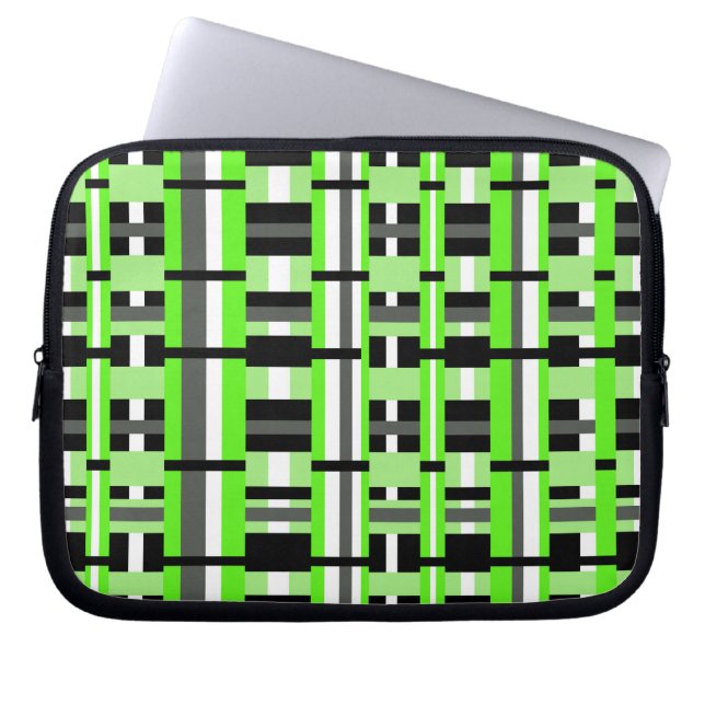 Plaid in Lime Green, Black & Grey Laptop Sleeve (Front)