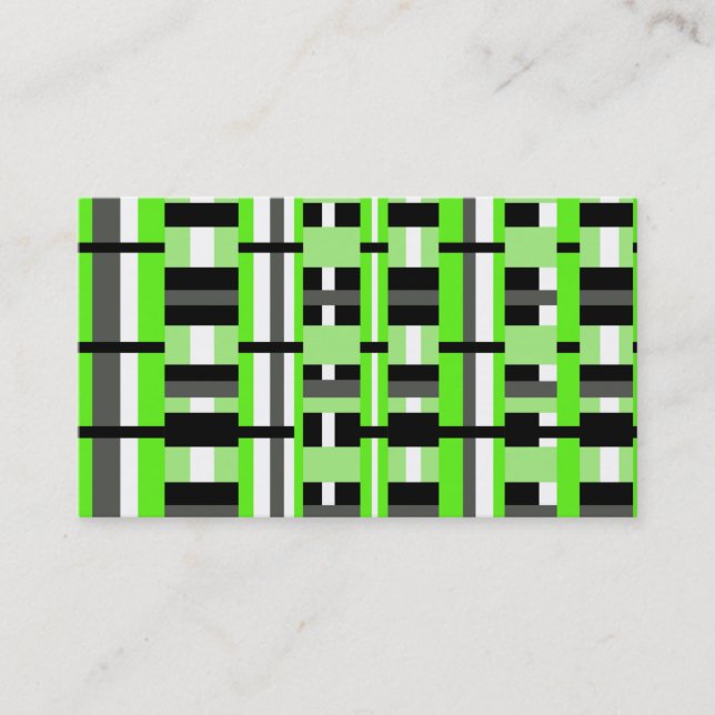 Plaid in Lime Green, Black, White & Grey Business Card (Front)