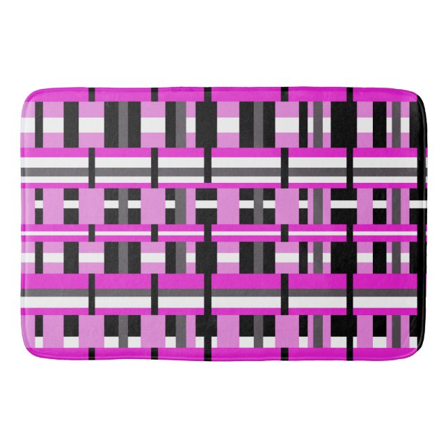 Plaid in Pink, Black & Grey Bath Mat (Front)