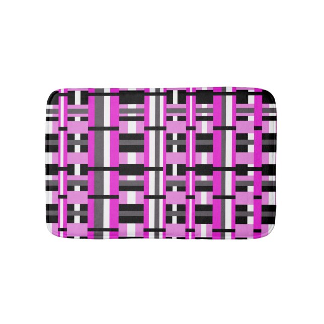 Plaid in Pink, Black & Grey Bath Mat (Front)