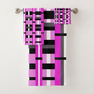 Plaid in Pink, Black & Grey Bath Towel Set