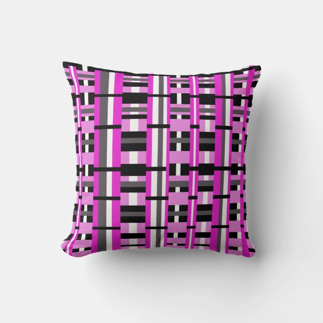 Plaid in Pink, Black & Grey Cushion (Front)