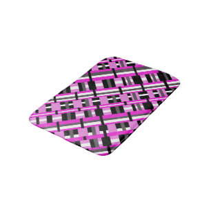 Plaid in Pink, Black & Grey Diagonal Bath Mat