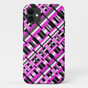 Plaid in Pink, Black & Grey Diagonal iPhone 11 Case