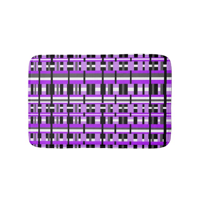 Plaid in Purple, Black & Grey Bold Bath Mat (Front)