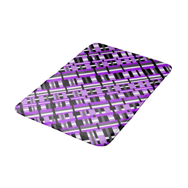 Plaid in Purple, Black & Grey Diagonal Bath Mat (Angled)