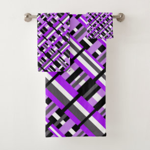 Plaid in Purple, Black & Grey Diagonal Bath Towel Set