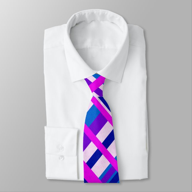 Plaid in Purple, Blue & Pink Tie (Tied)