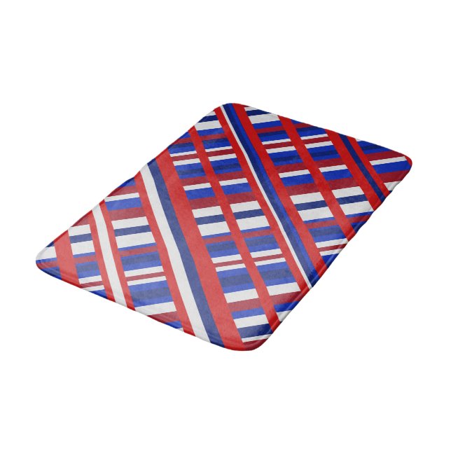 Plaid in Red, White & Blue Diagonal Bath Mat (Angled)