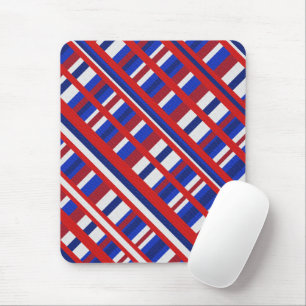 Plaid in Red, White & Blue Diagonal Mouse Mat