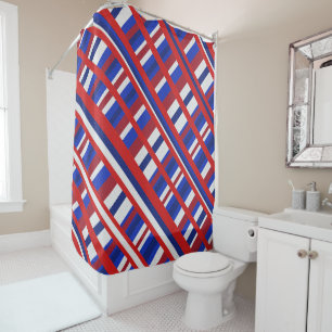 Plaid in Red, White & Blue Diagonal Shower Curtain