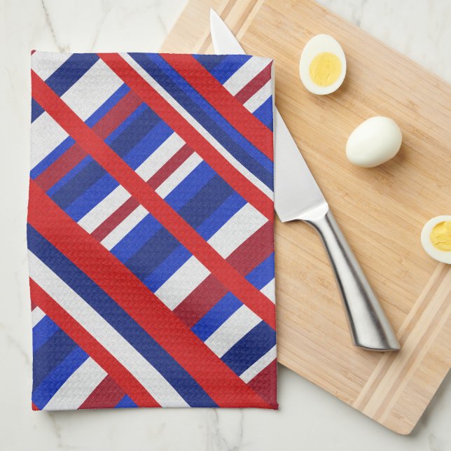 Plaid in Red, White & Blue Diagonal Tea Towel (Quarter Fold)
