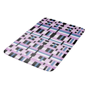 Plaid in Slate Blue, Orchid, Black & White Bath Mat
