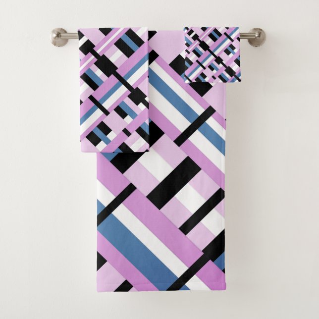 Plaid in Slate Blue, Orchid, Black & White Bath Towel Set (Insitu)