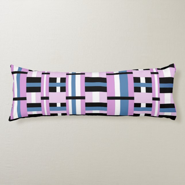 Plaid in Slate Blue, Orchid, Black & White Body Cushion (Front)