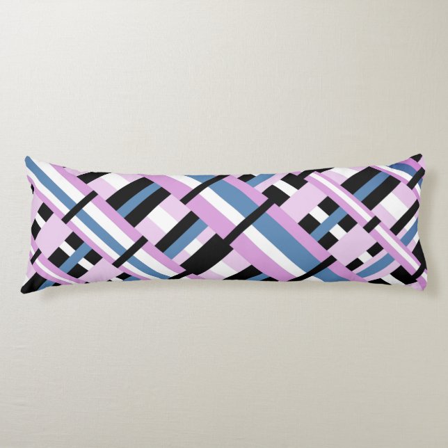 Plaid in Slate Blue, Orchid, Black & White Body Cushion (Front)