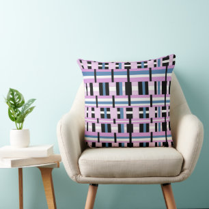 Plaid in Slate Blue, Orchid, Black & White Cushion