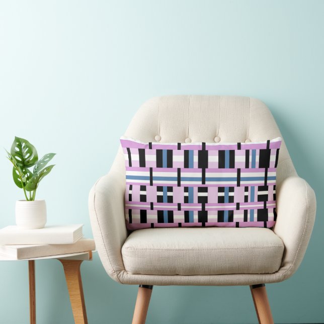 Plaid in Slate Blue, Orchid, Black & White Lumbar Cushion (Chair)