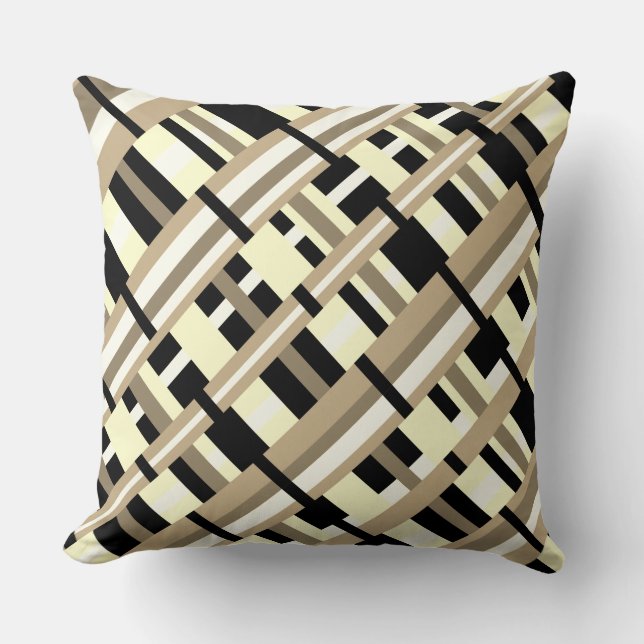 Plaid in Taupe, Tan, Black, White Diagonal Cushion (Front)