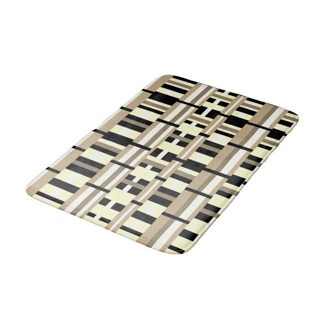Plaid in Taupe, Tan, Black, White Modern Bath Mat (Angled)