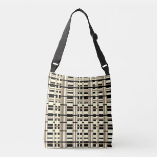 Plaid in Taupe, Tan, Black, White Modern Crossbody Bag