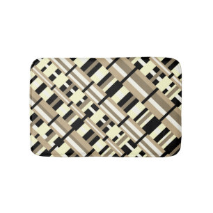 Plaid in Taupe, Tan, Black, White Modern Diagonal Bath Mat