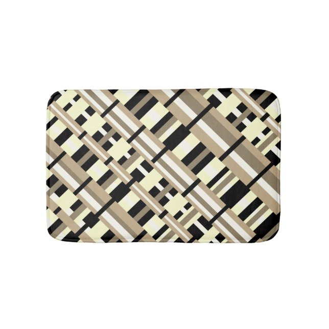 Plaid in Taupe, Tan, Black, White Modern Diagonal Bath Mat (Front)