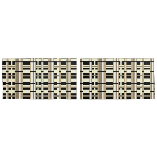 Plaid in Taupe, Tan, Black, White Modern Pillowcase (Front-Set)