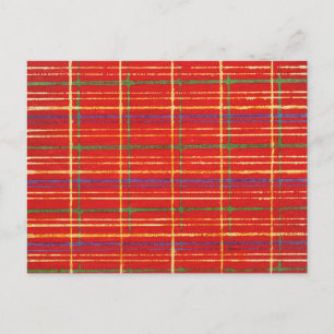 Plaid Japanese Woodcut Textile Postcard