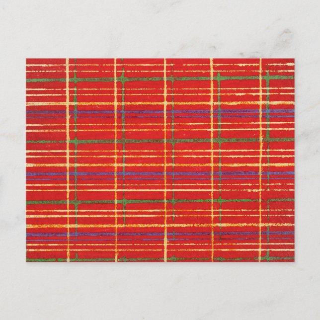 Plaid Japanese Woodcut Textile Postcard (Front)