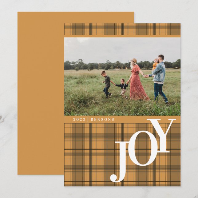 Plaid JOY Gold Holiday Card (Front/Back)