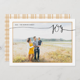 Plaid JOY Minimal Script Gold Holiday Card