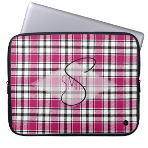Plaid Laptop Cover w Pink, black and white HAMbyWG