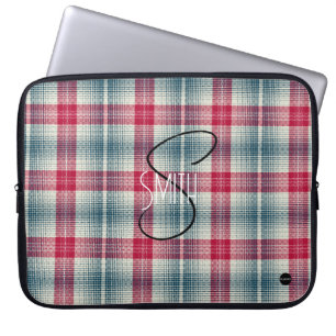 Plaid Laptop Cover with Red and Blue HAMbyWG