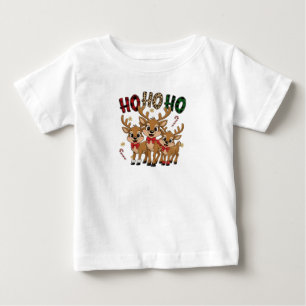 Plaid & Leopard Ho Ho Ho Reindeer Kids Christmas Baby T-Shirt