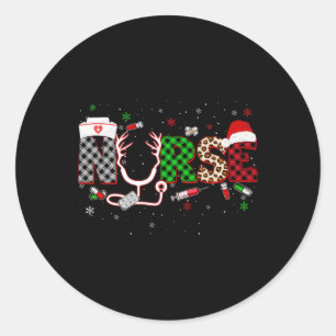 Plaid Leopard Nurse Christmas Xmas Rn Cna Icu Scur Classic Round Sticker