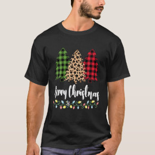 Plaid Leopard Patterns Merry Christmas Tree For T-Shirt
