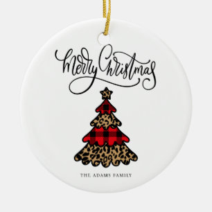 Plaid & Leopard Print Christmas Tree Ceramic Tree Decoration