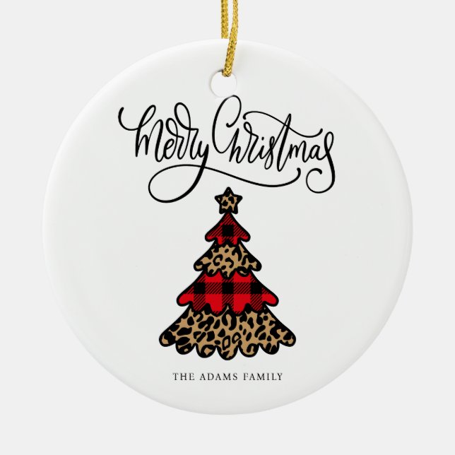 Plaid & Leopard Print Christmas Tree Ceramic Tree Decoration (Front)