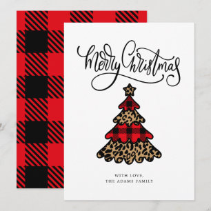Plaid & Leopard Print Christmas Tree Holiday Card
