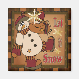 Plaid Let it Snow Snowman Gift Magnet