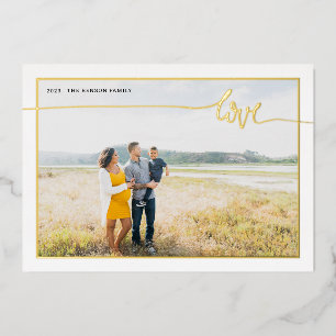 Plaid LOVE Minimal Script Real Foil Holiday Card