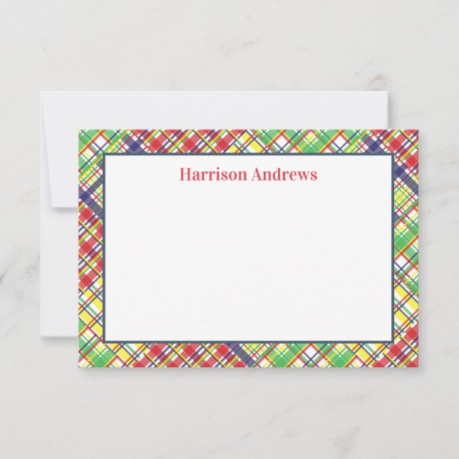 Plaid Madras Personalised Note Cards (Front)