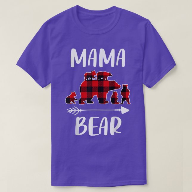 Plaid Matching Family Outfits, Funny Mama Bear Fiv T-Shirt (Design Front)