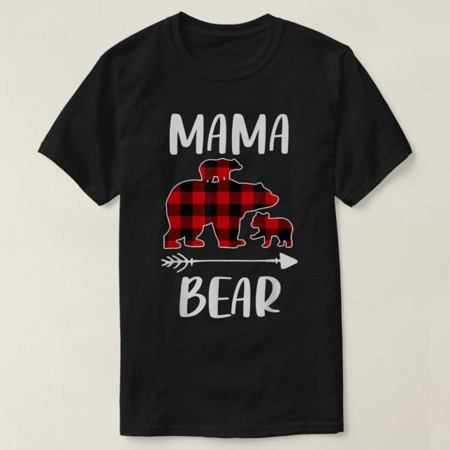 Plaid Matching Family Outfits, Funny Mama Bear Two T-Shirt (Design Front)