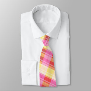plaid men's tie red, pink, yellow, orange
